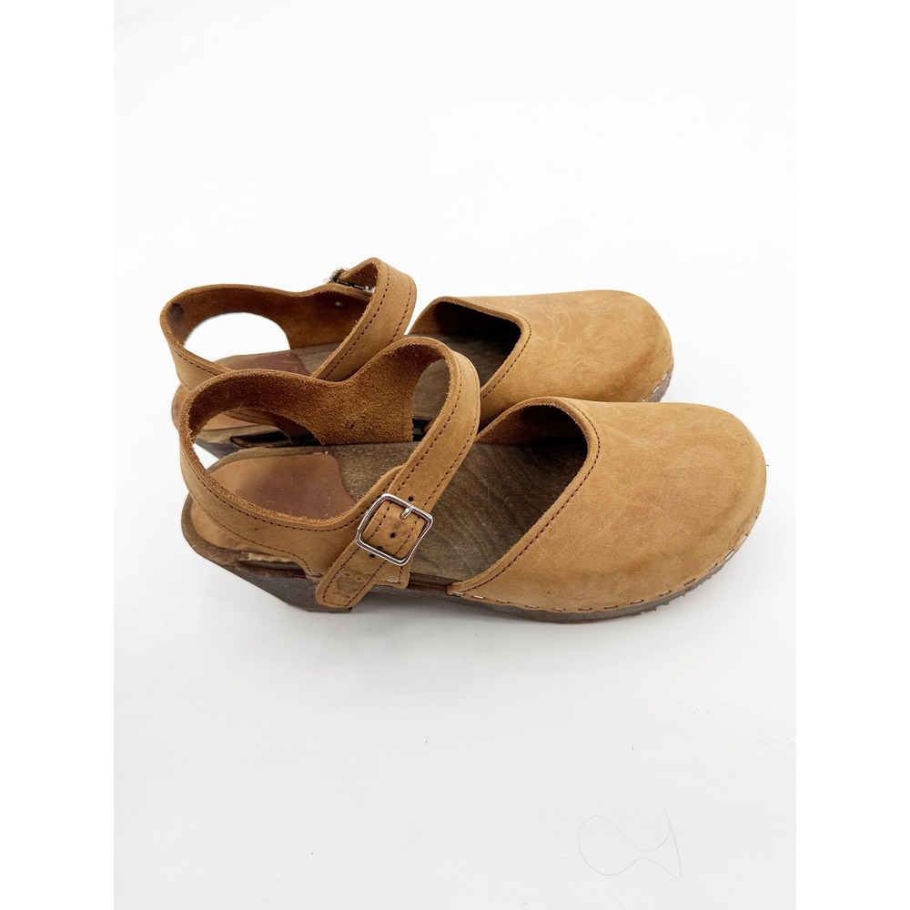 Sandgrens Handmade Swedish Tan Nubuck Leather Wooden Platform Clog Size 39 8-8.5 - Picture 7 of 14